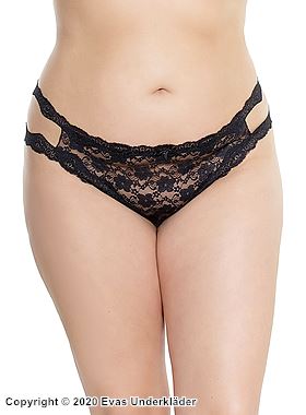 Verführerischer Tanga, offener Schritt, Blumenspitze, Plus Size